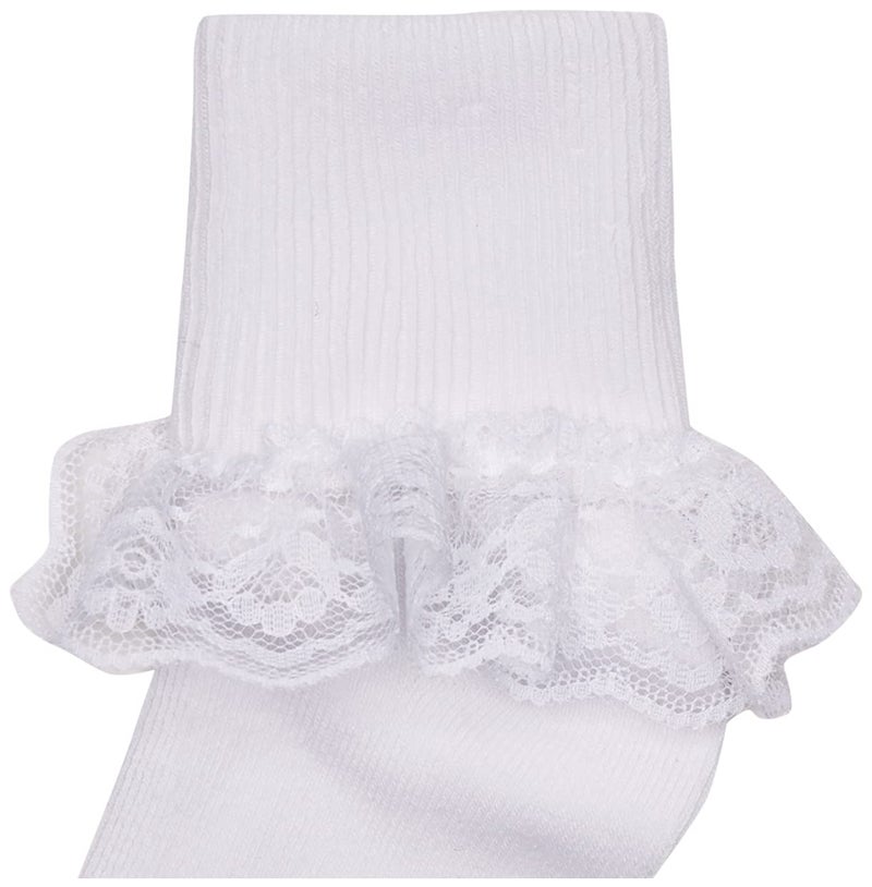 Jefferies Socks Big Girls Eyelet Lace/Turn Cuff/Fancy Lace Girls Socks 3 Pack, White, X-Small - Image 3